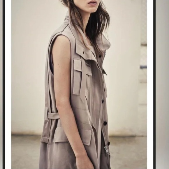 All Saints Aiya Sleeveless Cargo Utility Vest Jacket Gilet Beige Sz 6 - Picture 1 of 15